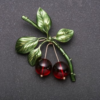 Brooch 'Cherries' in Yellow Metal
