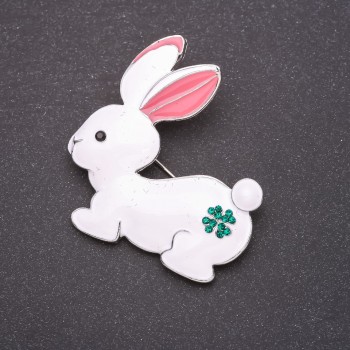 Bunny Brooch with White Enamel and Gray Metal