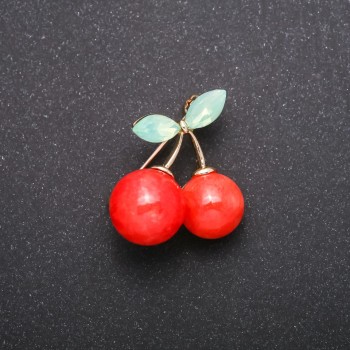 Brooch 'Cherries' metal color gold 30x25mm