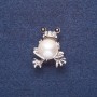 Brooch 'Frog with a White Pearl' - Silver metal, 3×2.5 cm