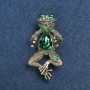 Frog Brooch in Golden Metal, Green and Petrol Crystals, 36×12 mm +