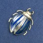 Beetle Brooch in Warm Golden-Tone Metal with Blue Enamel and Black Rhinestones, 58×24 mm