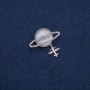Brooch Saturn Cat's Eye (silver) with plane motif, silver metal with white crystals 35x20mm