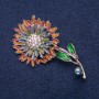 Brooch 'Flower' in silver-toned metal with multicolored enamel and rhinestones 61x33 mm