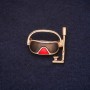Mask Brooch 30×28 mm Enamel Brown and Red on Gold-Tone Metal