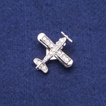 Plane with Crystals Brooch in Silver-tone Metal