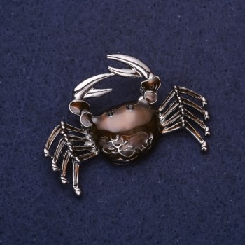 Crab Brooch, brown enamel, silver-toned metal, 46×30 mm