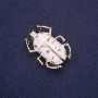 Beetle Brooch with White Enamel and Chalcedony, 33x24 mm, Yellow Metal