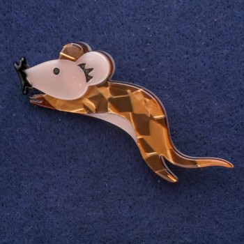 Brooch 'Mouse with Mother-of-Pearl' 75 x 24 mm Gray Metal