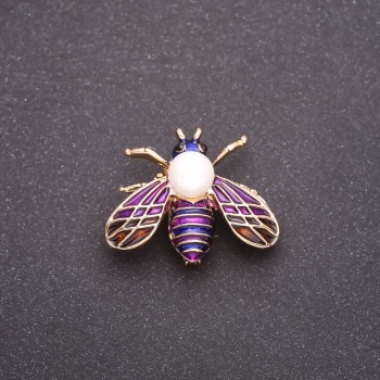 Butterfly Brooch with Purple Enamel, 33×28 mm, Yellow Metal