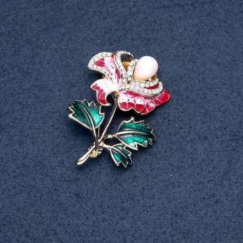 Brooch 'Rose' Plant Series 50×35, metal color 'gold'