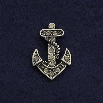 Screw-back brooch 'Anchor' 2 cm gray metal