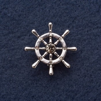 Brooch 'Steering Wheel', 3 cm diameter, gray metal