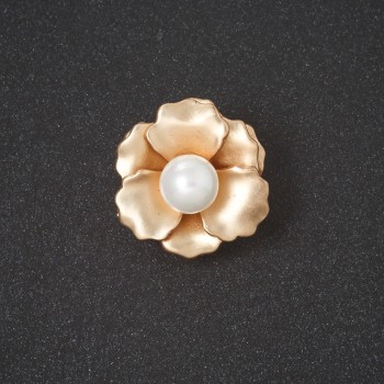 Brooch 'Hollyhock Flower' metal color 'matte gold' 2.5 cm