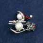 New Year Brooch in Silvery Metal, Majorca, Rhinestones and Enamel 28x38mm +