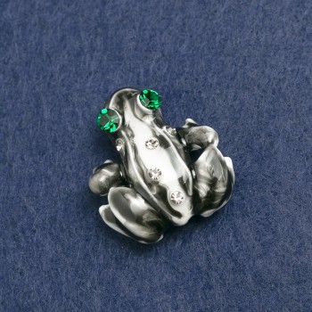 Frog Brooch in Silver-Tone Metal, Rhinestones and Enamel 28×30 mm +