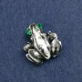 Frog Brooch in Silver-Tone Metal, Rhinestones and Enamel 28×30 mm +