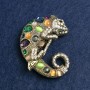 Chameleon Brooch in Golden Metal, Cat's Eye and Crystals, 52x46 mm +
