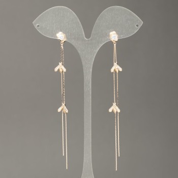 Xuping 18K Gold-Plated Stud Earrings with White Crystals, 45mm Length