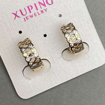 Earrings Xuping 6×15 mm with White Crystals, 18K Gold Plating, Rhodium