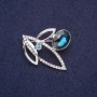 Accent Brooch with Rhinestones in Blue, Light Blue & White, 38 x 32 mm, Silver-Toned Metal