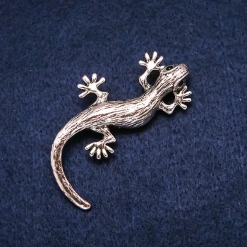 Brooch Lizard in Silvery Metal with Black Crystals 38x57 mm