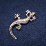 Brooch Lizard in Silvery Metal with Black Crystals 38x57 mm