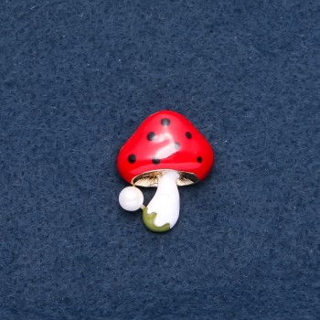 Brooch 'Mushroom' red cap 23×30 mm, metal color gold