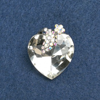 Brooch 'Heart' silver-toned metal, white crystal and gasoline rhinestones 32×27 mm +