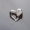 Silver Brooch 'Two Hearts' with White Crystals, 3 cm