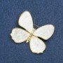 Brooch Butterfly, golden metal, white mother-of-pearl, and petrol rhinestones 38x45mm +