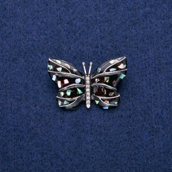 Brooch Butterfly with Halite, enamel and rhinestones, 22x33mm, silver metal