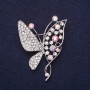 Butterfly Brooch with Rhinestones, White Chameleon Color, 50x38 mm, Silver Metal