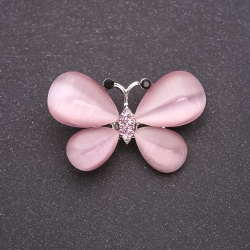Butterfly Brooch with Pink Cat's Eye Stone