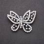 Butterfly Brooch with White Beads 49x39mm Gray Metal