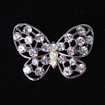Brooch 'Butterfly' in silvery metal and crystals 35×20 mm +