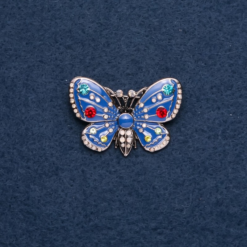 Brooch 'Butterfly' blue enamel 25x38mm metal color 'gold'