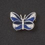 Brooch Butterfly blue enamel white crystals metal color 'silver' 2.7 cm