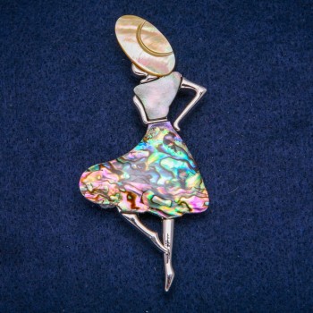 Brooch Pendant 'Madam' with Mother-of-Pearl and Haliotis 43x84mm