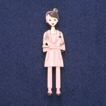 Brooch 'Nurse' Pink Enamel, Gold-tone Metal 17×66mm