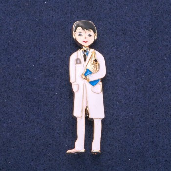 Brooch 'Med Brother' White Enamel, Gold-Tone Metal 17x62 mm