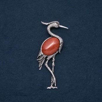 Brooch-Pendant Heron with Natural Aventurine 'Golden Sand' 80x30mm