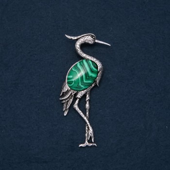 Heron Brooch Pendant with Natural Malachite 80x30mm