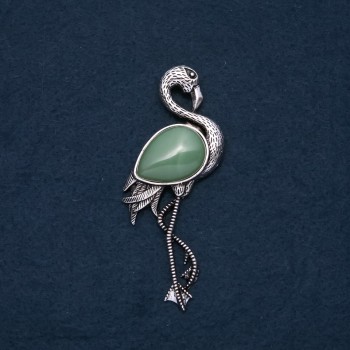 Flamingo Brooch-Pendant with Nephrite