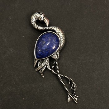 Flamingo Brooch-Pendant with Natural Lazurite Stone 85×30 mm