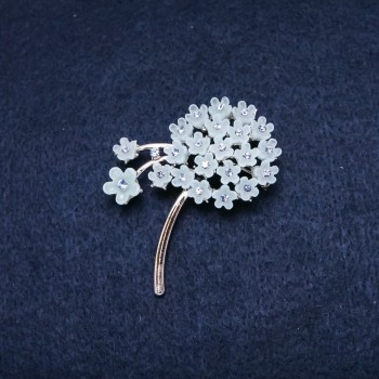 Flower Brooch 52x40mm, blue crystals, silvery metal
