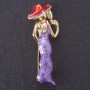 Brooch 'Lady with a Goblet' red and lilac enamel, metallic finish, metal color gold, Series Theme 5×2 cm