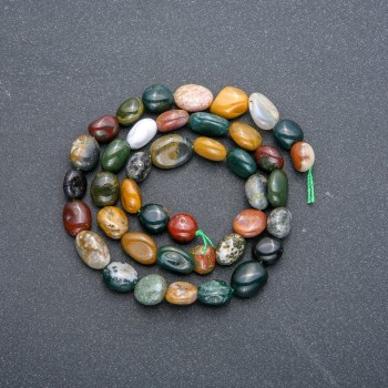 Jasper beads on a thread, natural stone, tumbled, 8×10 mm diameter, 40 cm length +