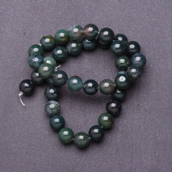Moss Agate Natural Stone Beads on Cord, 10mm Diameter, 37cm Length