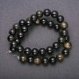 Beads of natural stone on thread, Sunstone Obsidian, smooth round beads, 10 mm diameter, 38 cm length